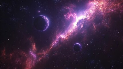 Vibrant Cosmic Nebula and Stars, A vibrant cosmic scene with colorful nebulae and distant stars