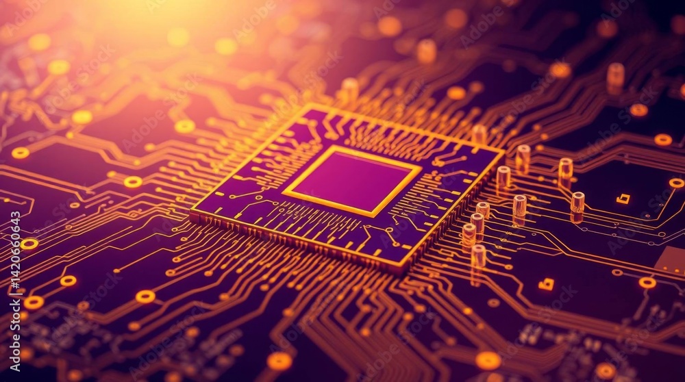 Poster Modern technology background displaying a microchip and circuit board design