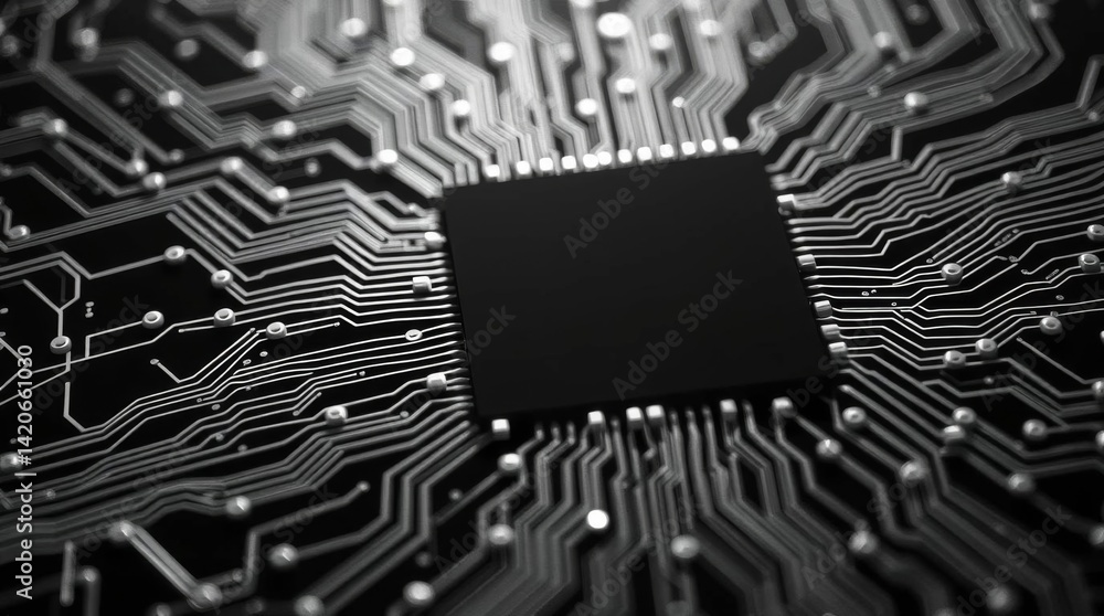 Aufkleber Modern technology concept featuring a microchip and circuit board design