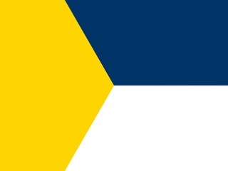 An abstract image with a bold geometric design.  A vibrant yellow, a deep navy blue, and crisp white in a triangular arrangement.