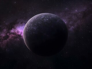 Obraz premium Dark planet in a purple nebula. A cosmic scene perfect for science fiction, fantasy, or space-themed designs.