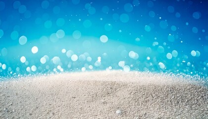 Blue water and white sand with lights