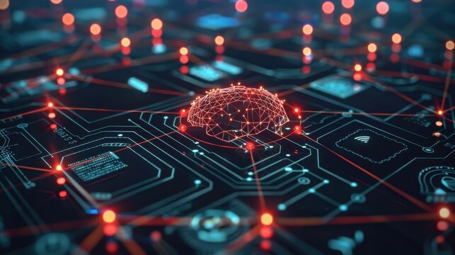 AI neural network as real-time fraud detection, suspicious transactions in red, cybersecurity concept blur.