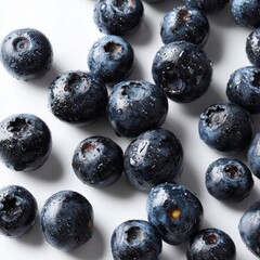 High quality studio photo of fresh blueberries in a random scatter, isolated on white, ideal for culinary or nutrition-related projects.