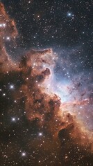 Stunning cosmic landscape.  Orange and blue nebula with bright stars. Perfect for astronomy, space, and science backgrounds.