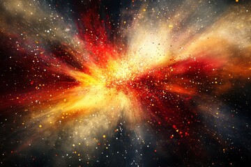 Fototapeta premium Cosmic explosion, vibrant colors, starburst effect. Vast space, nebula, fiery display