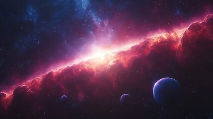 Obraz premium Vibrant Cosmic Nebula and Stars, A vibrant cosmic scene with colorful nebulae and distant stars