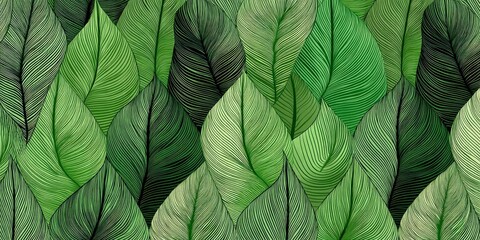 Fototapeta premium Intricate Green Leaves: A Lush, Detailed Botanical Illustration