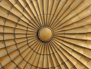 Golden radial design, intricate pattern, architectural detail, sunburst motif.  Perfect for backgrounds, textures, or design inspiration.