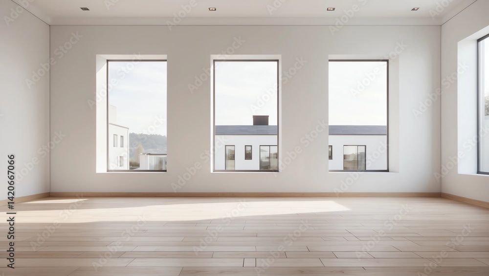 Poster empty minimal room with windows and natural light