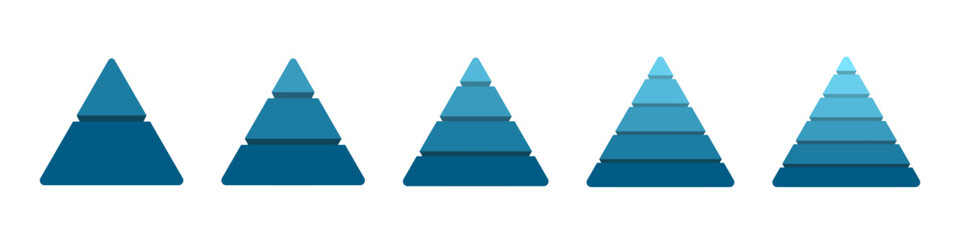 Triangle diagram infographic set. Conceptual progression of triangle. 2, 3, 4, 5, and 6 parts