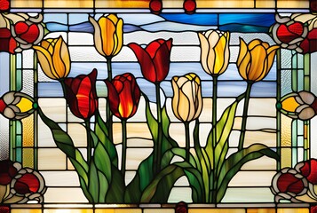 Stained glass tulip flowers illustration 