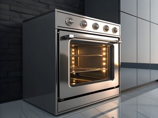 Fototapeta premium Modern smart oven with illuminated controls showcases advanced cooking technology in a sleek kitchen
