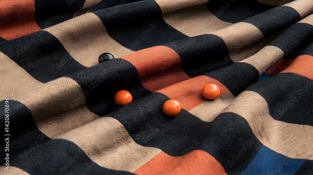 Aufkleber three colorful spheres rest on a textured, striped fabric. the image showcases texture and color con