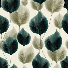 Elegant Teal and Beige Leaf Pattern: A Serene Botanical Design