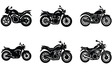 Obraz premium Motorcycle in motion silhouette black vector art design set 