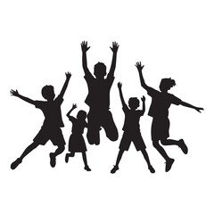 Happy group students are jumping isolated Vectors Silhouettes White Background.