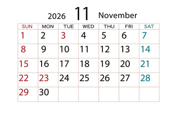 2026年カレンダー11月(2)