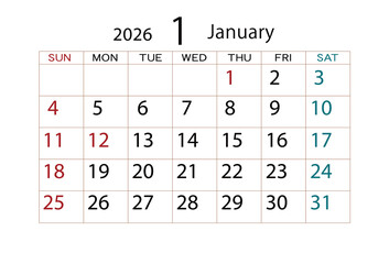 2026年カレンダー1月(2)
