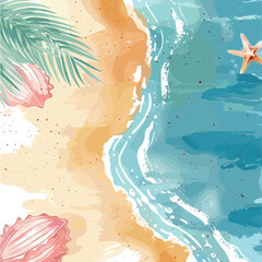 Hello Summer Doodle Frame with Tropical Beach Elements on Sand