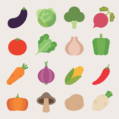 various types of vegetable crop illustration icon set