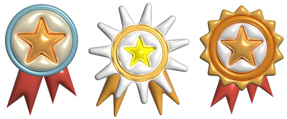 3D realistic gold silver and bronze medals illustration, 3d medal icon set, Trendy metallic award render certificate badge