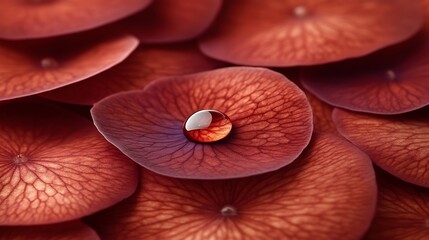 Water droplet on rich, red petals