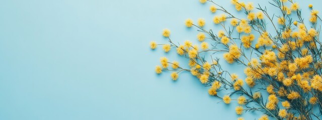 Delicate Yellow Flowers on Light Blue Background