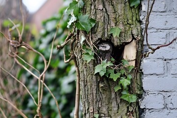 Ivy Growing on Old Tree Trunk Nature Texture
