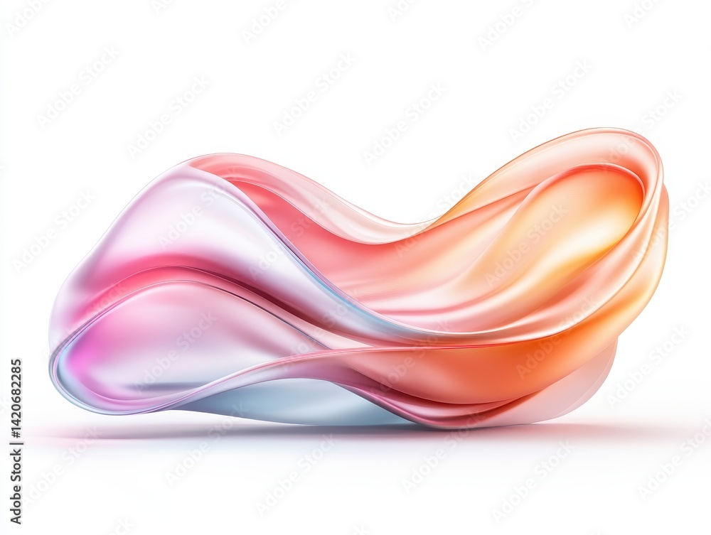 Poster abstract 3d rendering of flowing, colorful, glossy shapes. smooth curves and pastel shades create a 