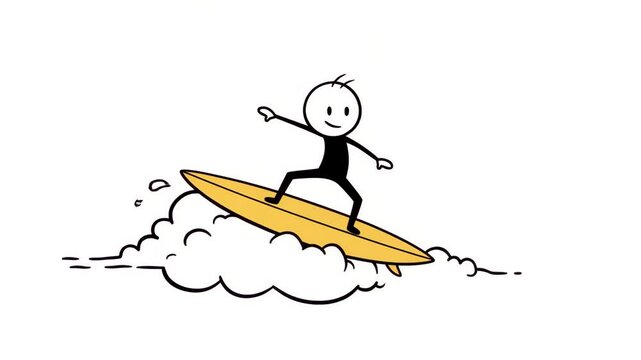 Simple line drawing surfer riding a wave minimalist summer sport illustration