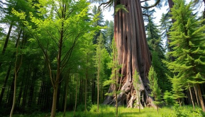 Majestic Redwood Tree in Lush Green Forest Nature Scene Tranquil Woodland Landscape Photography