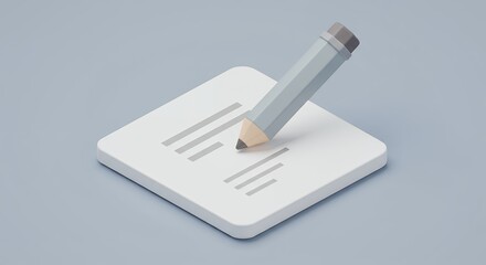 Isometric Illustration of Pencil on Blank Note Pad