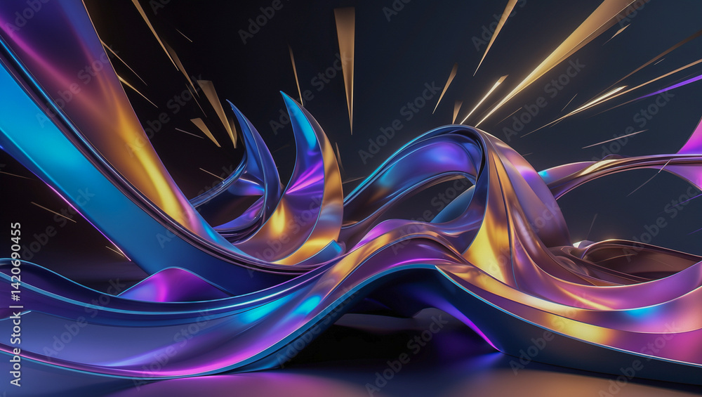 Poster vibrant abstract waves in multicolored light display