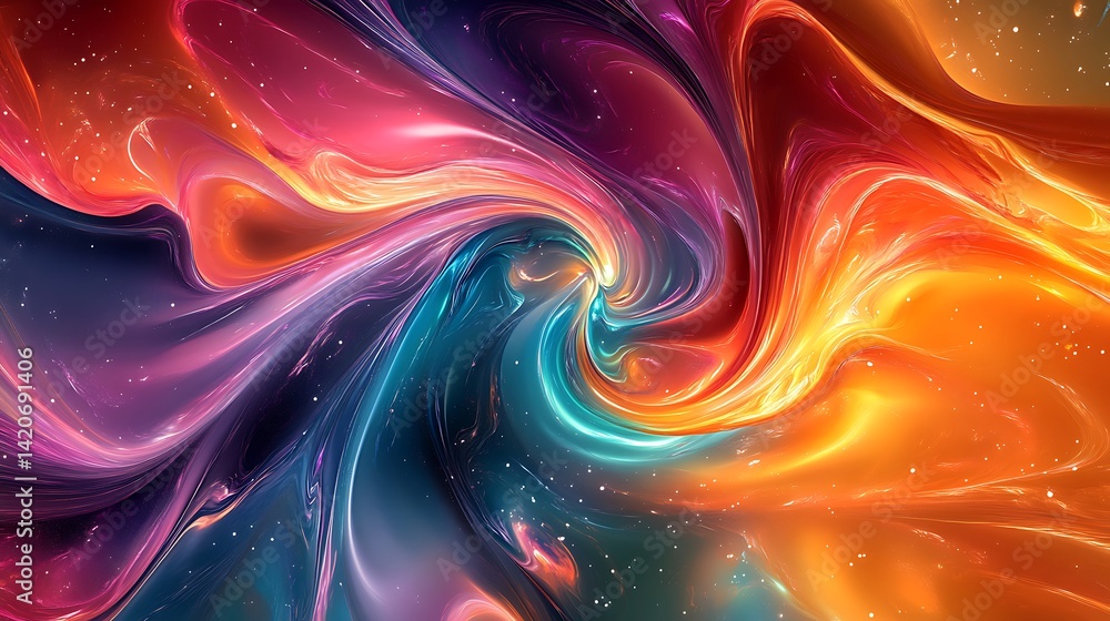 Poster vibrant cosmic swirl abstract art, vibrant abstract swirl with colorful flowing patterns and cosmic 