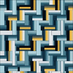 Abstract Geometric Pattern: Interlocking Blue, Gray, and Gold Rectangles