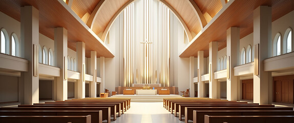 Naklejka premium Innovative Ascension Day Church Service Design: Pristine Architecture, Liturgical Artistry & Dynamic Space in Formal Setting