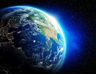 Obraz premium Planet earth globe view from space showing realistic earth surface and world map as in outer 