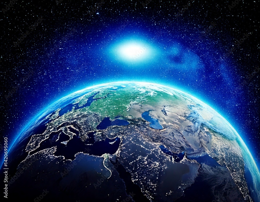 Wall mural planet earth globe view from space showing realistic earth surface and world map as in outer