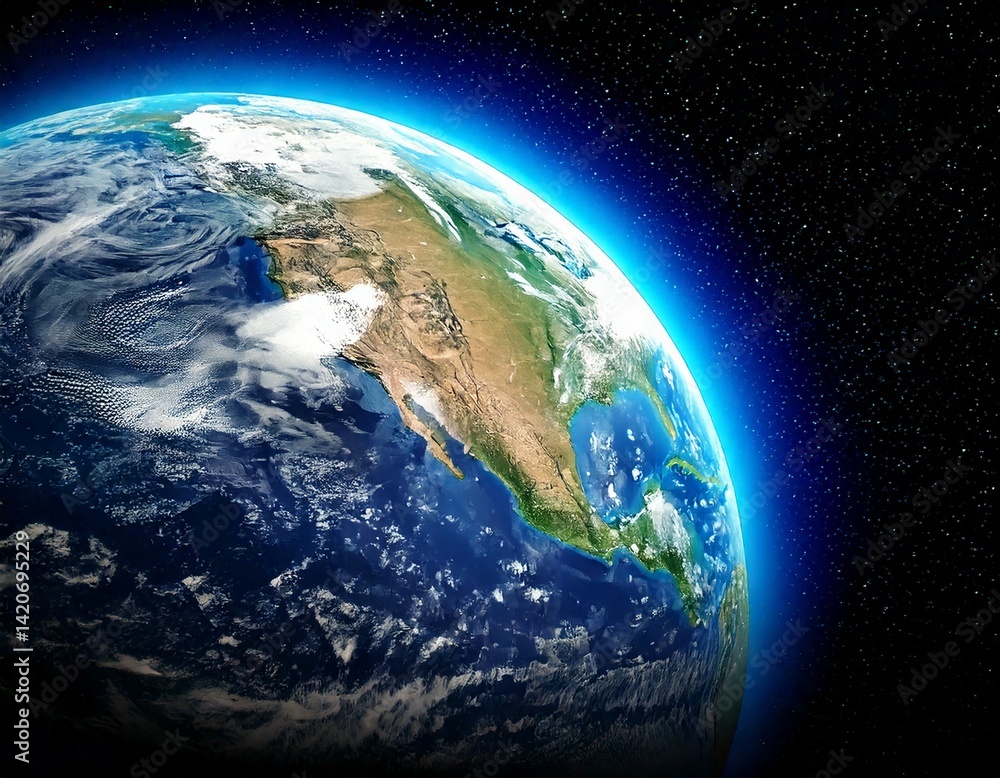Wall mural planet earth globe view from space showing realistic earth surface and world map as in outer