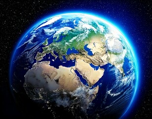  Planet earth globe view from space showing realistic earth surface and world map as in outer 