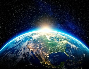 Planet earth globe view from space showing realistic earth surface and world map as in outer 
