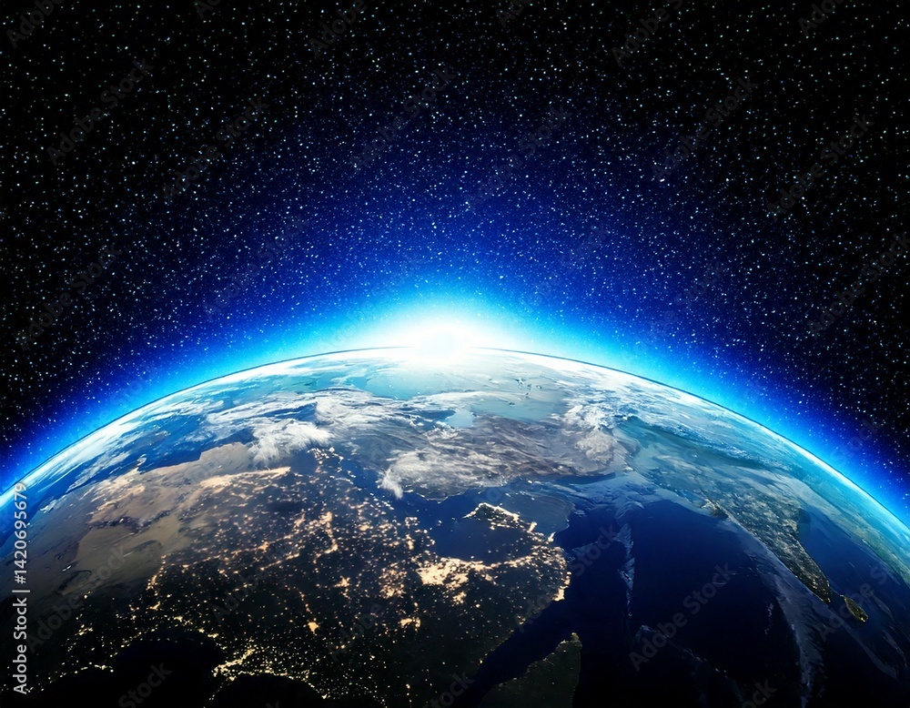 Wall mural planet earth globe view from space showing realistic earth surface and world map as in outer