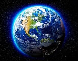 Fototapeta premium Planet earth globe view from space showing realistic earth surface and world map as in outer 