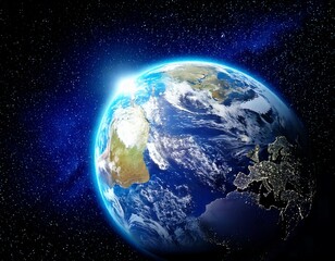 Fototapeta premium Planet earth globe view from space showing realistic earth surface and world map as in outer 
