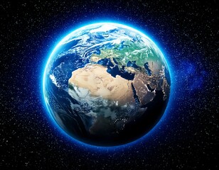 Fototapeta premium Planet earth globe view from space showing realistic earth surface and world map as in outer 