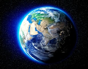 Fototapeta premium Planet earth globe view from space showing realistic earth surface and world map as in outer 