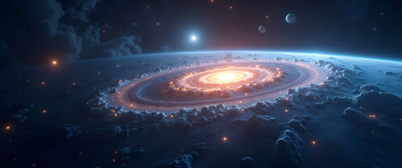 Obraz premium Immersive Space-Time Exploration: Artistic Astrophotography Meets Scientific Visualization of Cosmic Dimensions