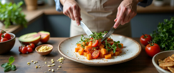 Display vibrant imagery of cooking hobby with expert kitchen tools innovative recipe creation and artistic food plating ideal for high resolution stock photography in  Photo Stock  Concept  and empty 