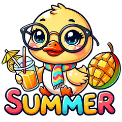 Cute summer chick enjoying a refreshing drink and fun vibes.